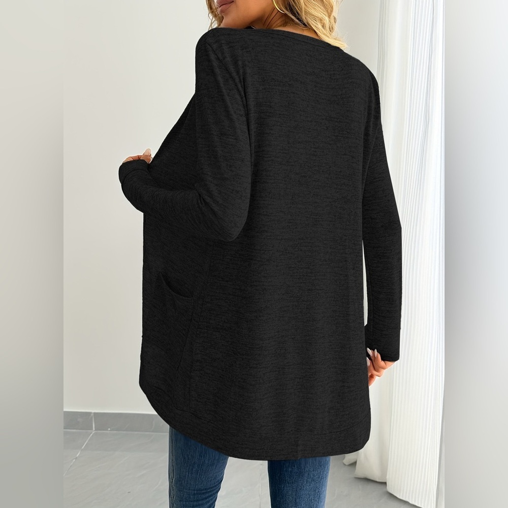 Open Front Longline Cardigan with Side Pockets - Picture 4 of 12